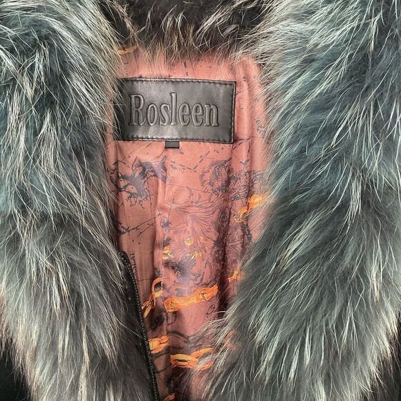 NEW Rosleen BLUE FUR COAT LEATHER BELT ACCENTS FULLY LINED ZIP SIZE 18 - Picture 11 of 15